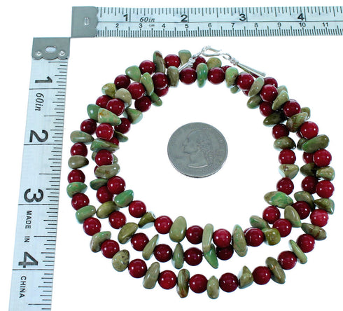 Turquoise Coral Navajo Indian Sterling Silver Bead Necklace SX108124